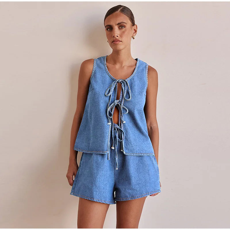 Azrin Denim Two Piece Set