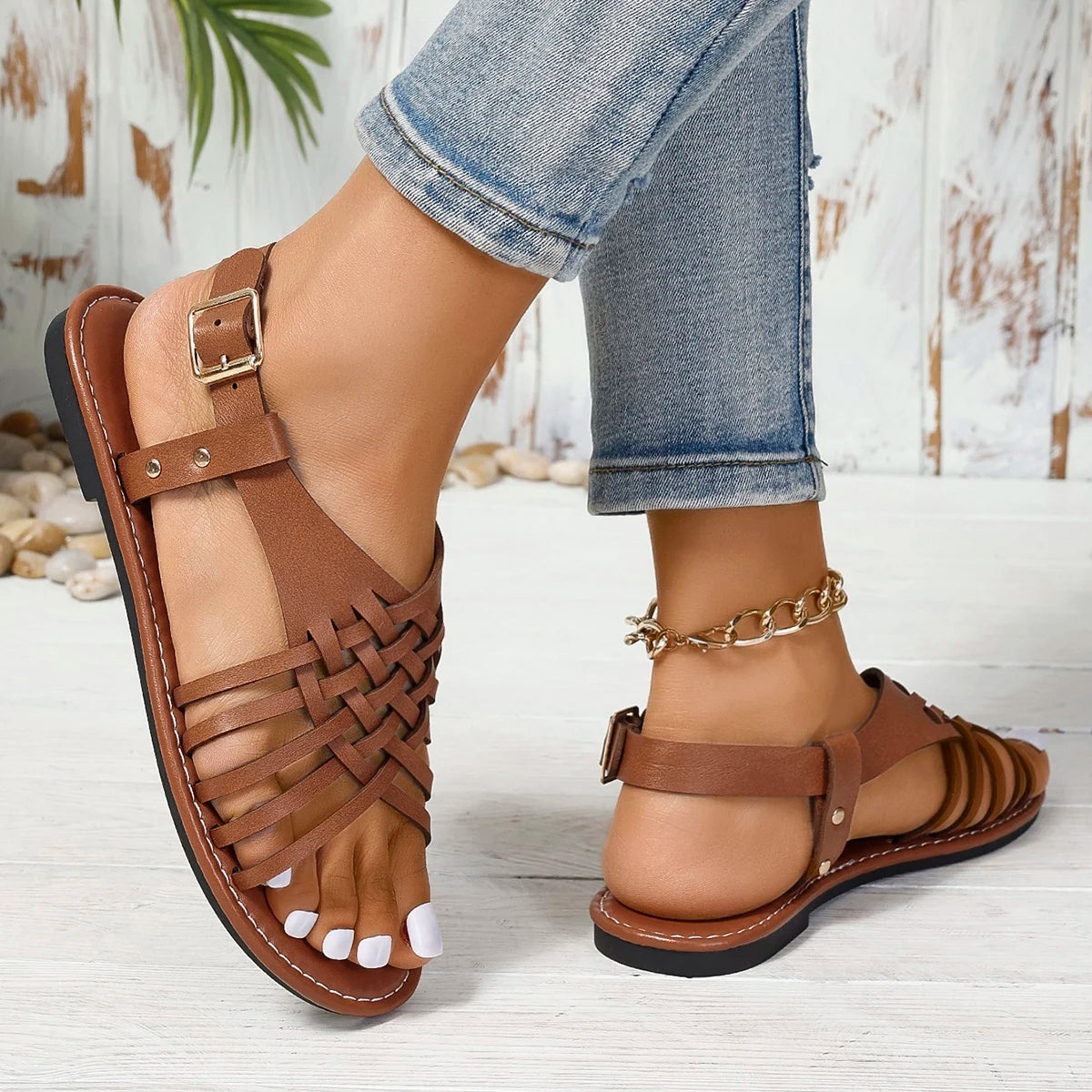 Santorini Strappy Leather Flats